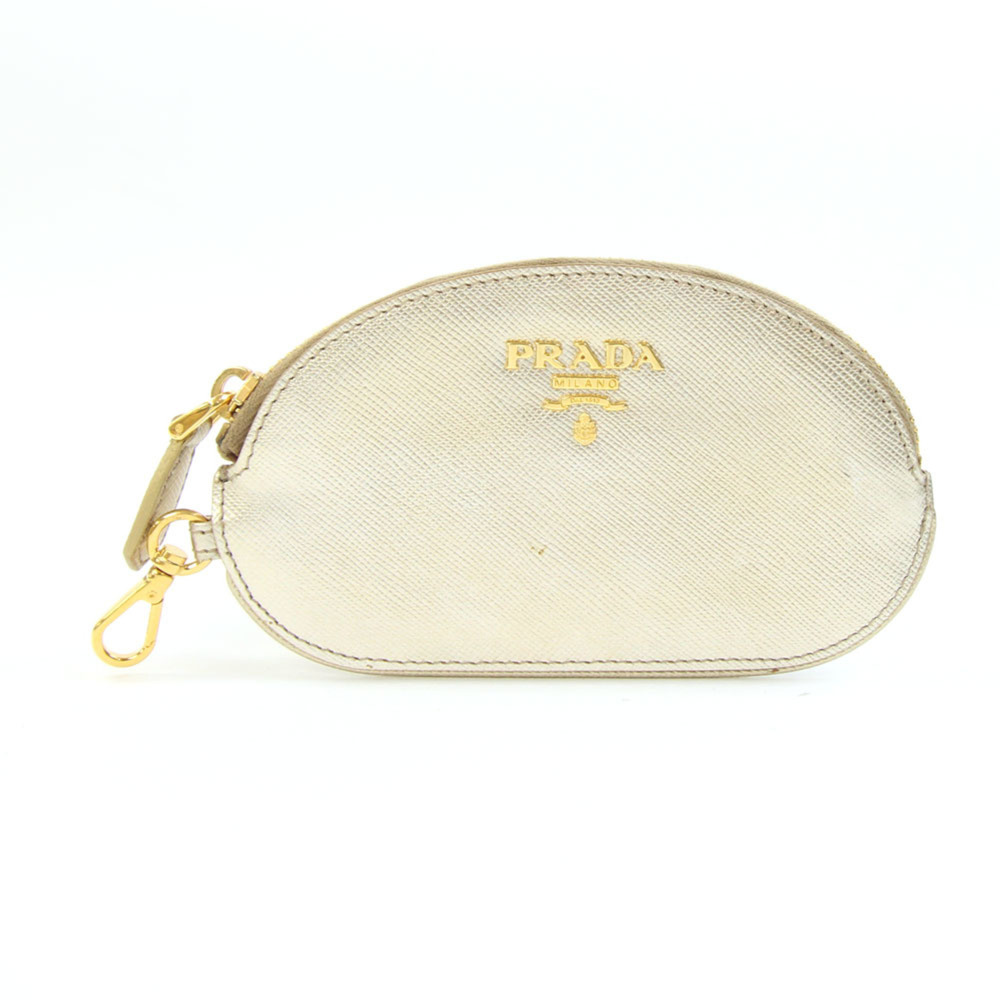 Prada Wallet/Coin Purse 1M1192 Champagne Gold Leather Coin Mini Wallet Compac...